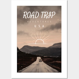 Vintage Retro Road Trip Adventures USA Posters and Art